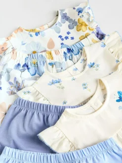Next Blue/White Floral Baby Frill T-Shirt and Shorts Set 6 Piece (0mths-2yrs) Discount