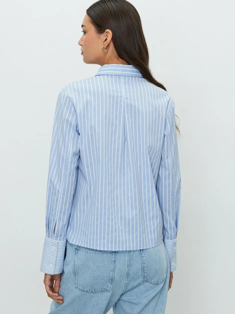 Next Blue/White Stripe Fitted Stretch Essential Long Sleeve Shirt Clearance