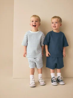 Next Short Sleeve T-Shirt and Shorts Set 2 Pack (3mths-7yrs) Blue/White Stripe Online