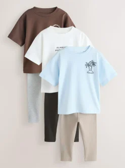 Next Blue/White/Brown Short Sleeve Top and Leggings Set 3 Pack (3mths-7yrs)