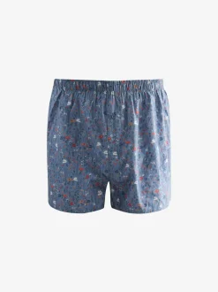 Next Blue/White/Green Floral 4 pack Woven Pure Boxers New