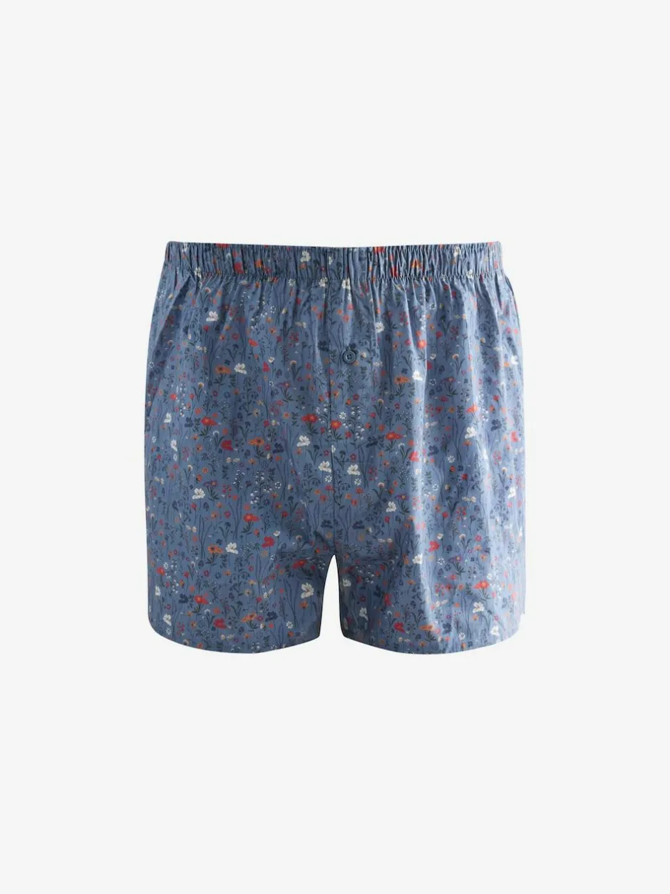 Next Blue/White/Green Floral 4 pack Woven Pure Boxers New