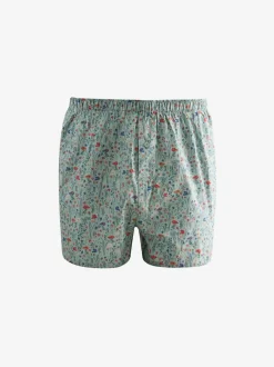 Next Blue/White/Green Floral 4 pack Woven Pure Boxers New