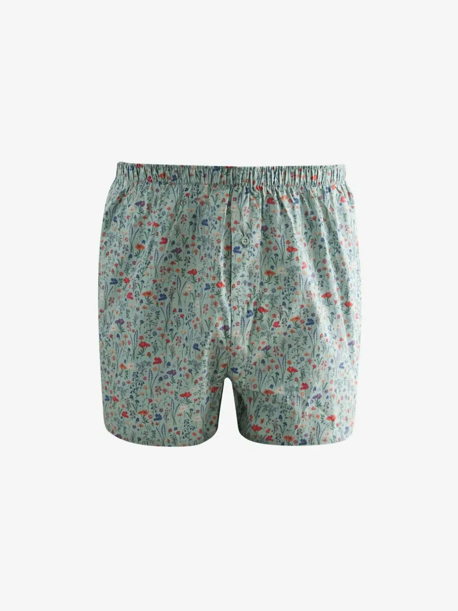 Next Blue/White/Green Floral 4 pack Woven Pure Boxers New