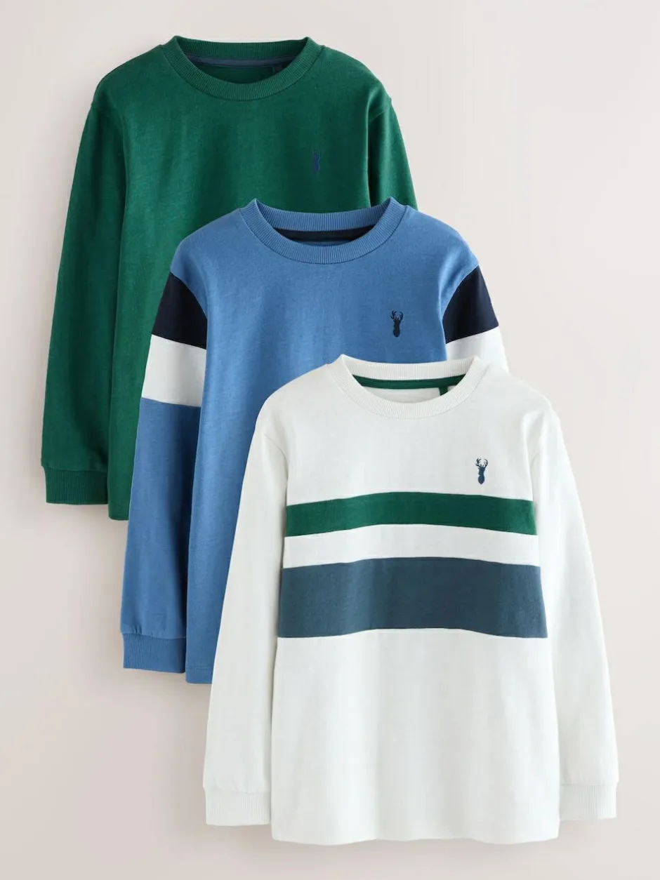 Next Long Sleeve Colourblock T-Shirts 3 Pack (3-16yrs) Blue/White/Green Discount