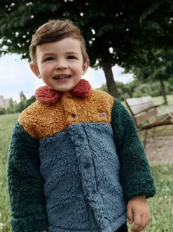 Next Borg Fleece Shacket (3mths-7yrs) Blue/Yellow Bright Colorblock Clearance