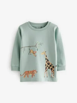 Next Long Sleeve Animal Print Character T-Shirts 3 Pack (3mths-7yrs) Blue/Yellow Safari Online