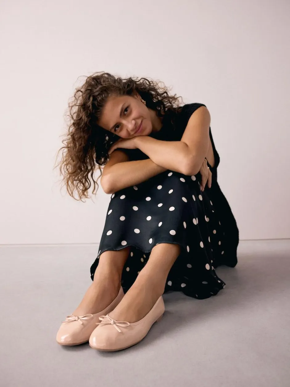 Next Blush Pink Patent Standard/Wide Fit Round Toe Ballerina Shoes
