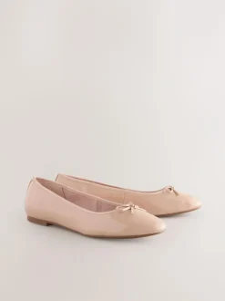 Next Blush Pink Patent Standard/Wide Fit Round Toe Ballerina Shoes