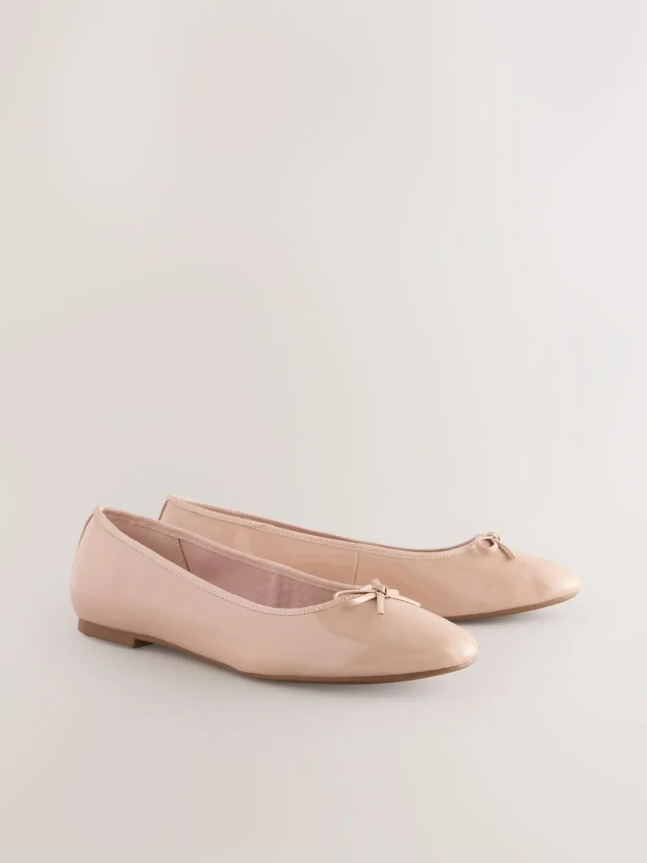 Next Blush Pink Patent Standard/Wide Fit Round Toe Ballerina Shoes