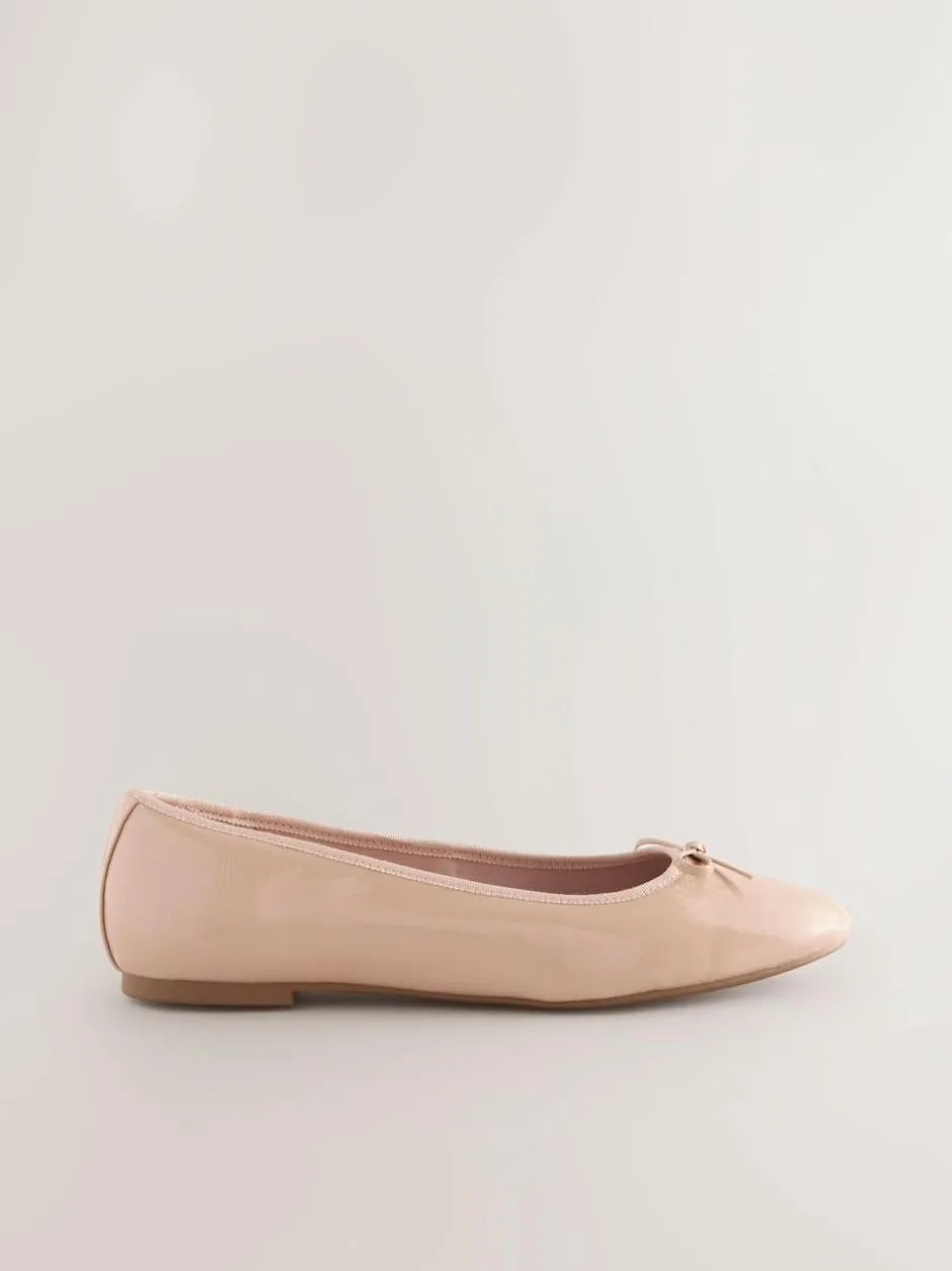 Next Blush Pink Patent Standard/Wide Fit Round Toe Ballerina Shoes
