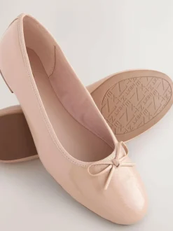 Next Blush Pink Patent Standard/Wide Fit Round Toe Ballerina Shoes