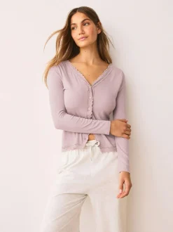 Next Blush Pink Thermal Base Layer Lace Trim Cardigan Discount