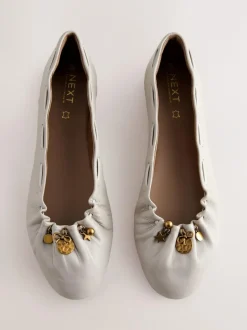 Next Forever Comfort® Leather Ruched Charm Ballet Flats Bone Discount