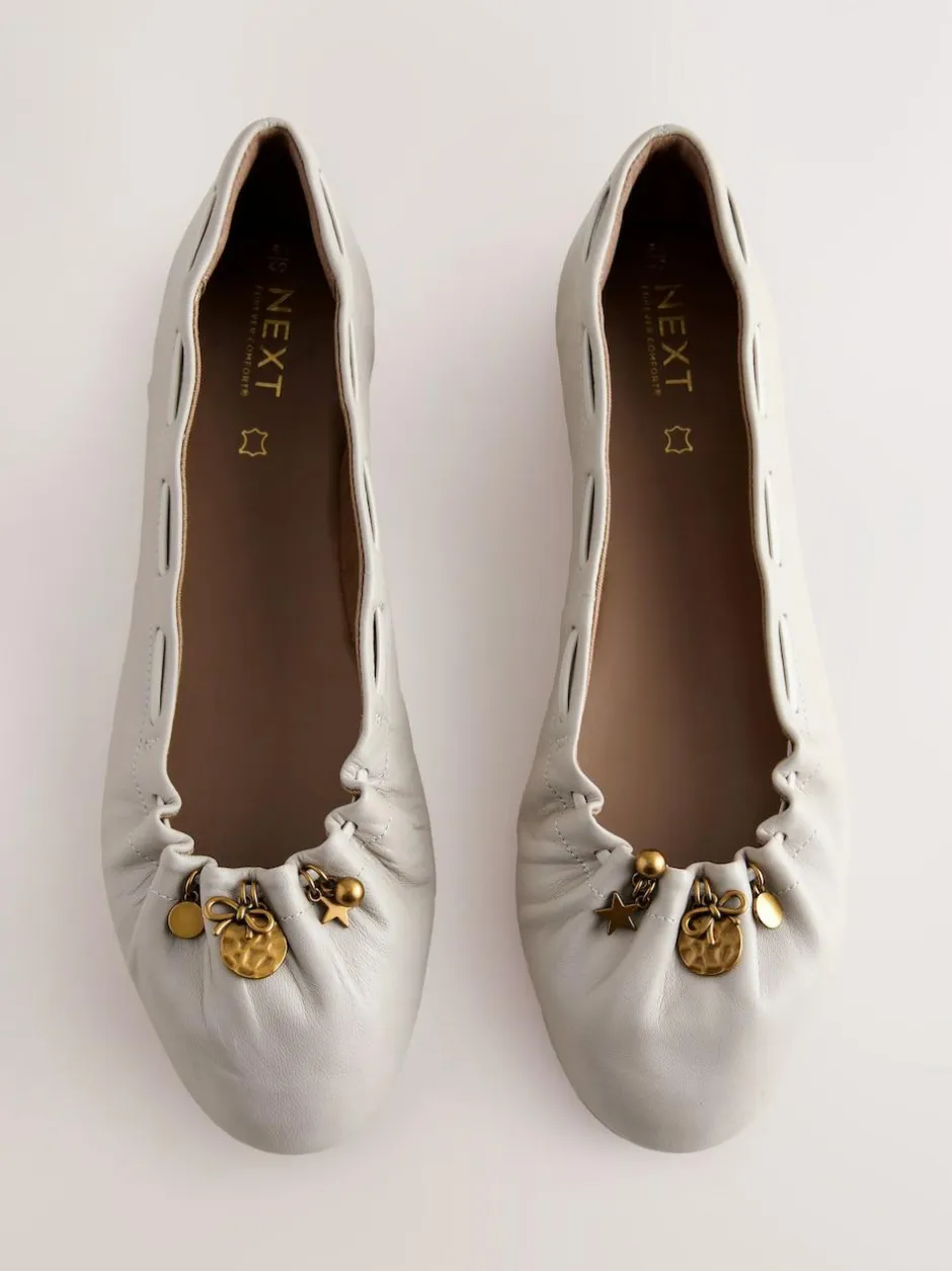 Next Forever Comfort® Leather Ruched Charm Ballet Flats Bone Discount