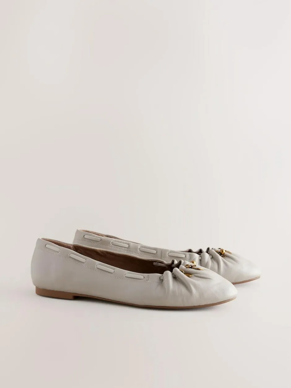 Next Forever Comfort® Leather Ruched Charm Ballet Flats Bone Discount
