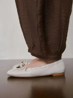 Next Forever Comfort® Leather Ruched Charm Ballet Flats Bone Discount