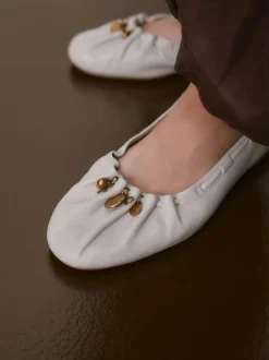Next Forever Comfort® Leather Ruched Charm Ballet Flats Bone Discount