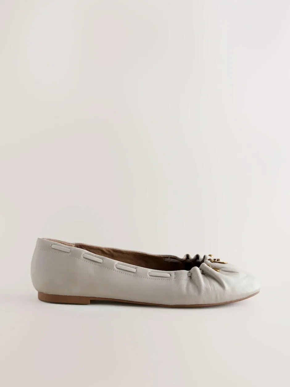Next Forever Comfort® Leather Ruched Charm Ballet Flats Bone Discount