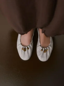Next Forever Comfort® Leather Ruched Charm Ballet Flats Bone Discount