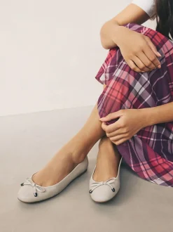Next Round Toe Leather Ballerina Shoes Bone Hot