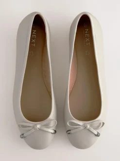 Next Round Toe Leather Ballerina Shoes Bone Hot
