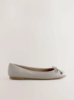 Next Round Toe Leather Ballerina Shoes Bone Hot