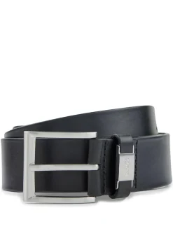 BOSS Brushed Metal Leather Belt Black New