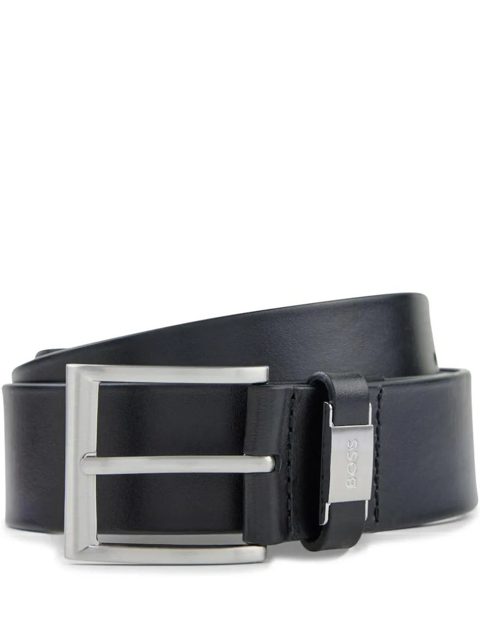 BOSS Brushed Metal Leather Belt Black New