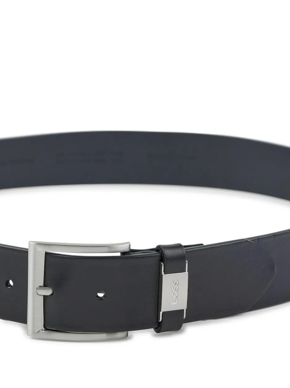 BOSS Brushed Metal Leather Belt Black New