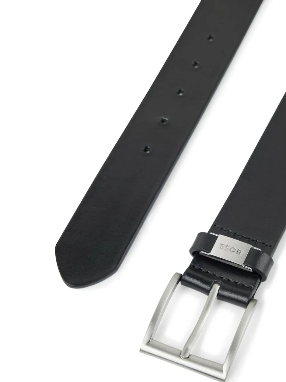 BOSS Brushed Metal Leather Belt Black New