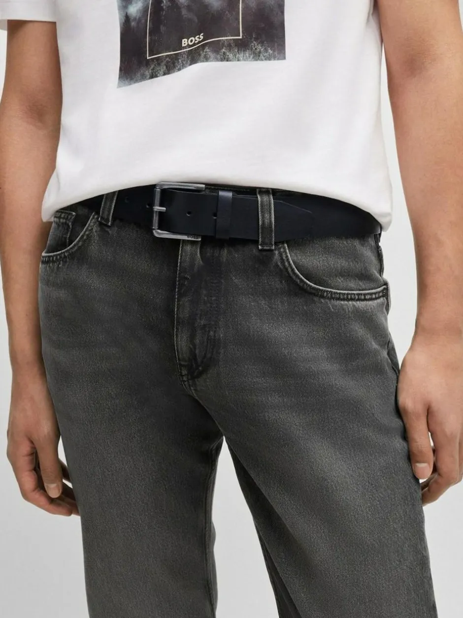 BOSS Joris Leather Belt Black Grey Discount