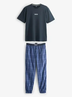 BOSS Blue Regular-Fit Logo Pyjamas Set New