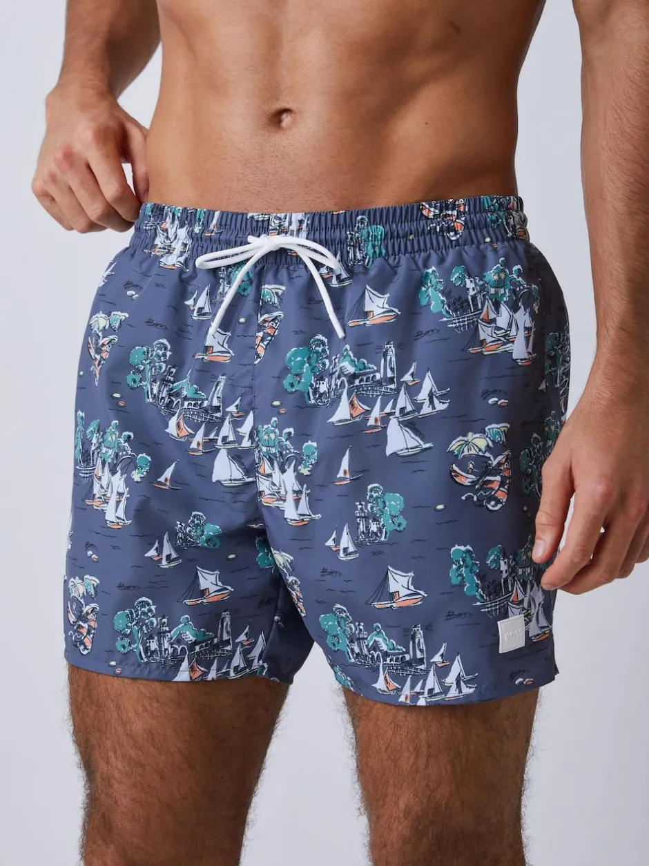 BOSS Piranha Printed Swim Shorts Grey