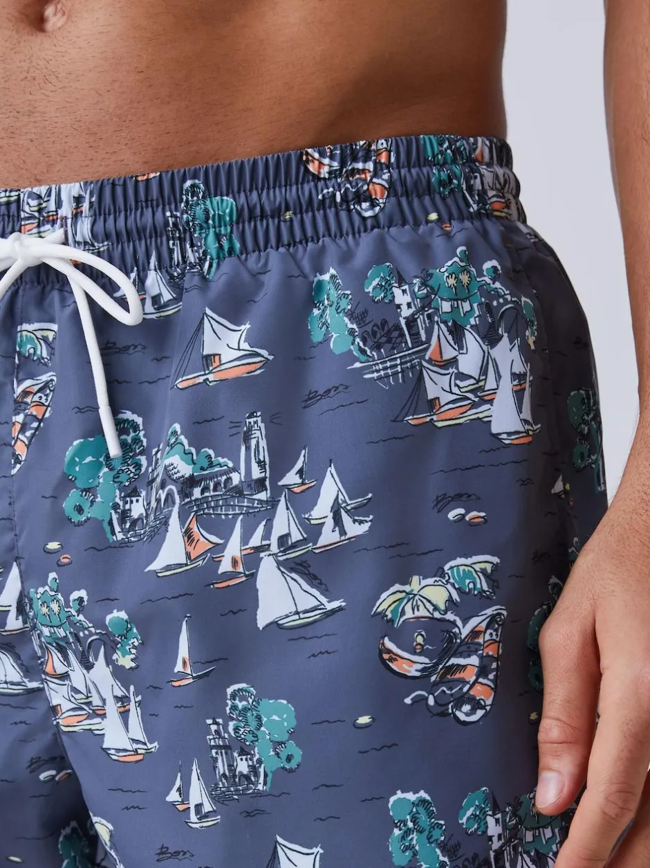 BOSS Piranha Printed Swim Shorts Grey