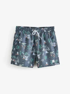 BOSS Piranha Printed Swim Shorts Grey