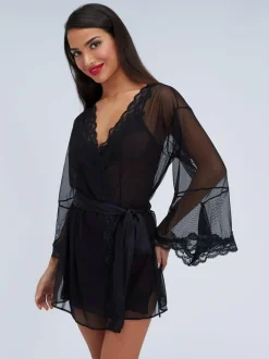 Boux Avenue Black Mallory Mesh Kimono Robe