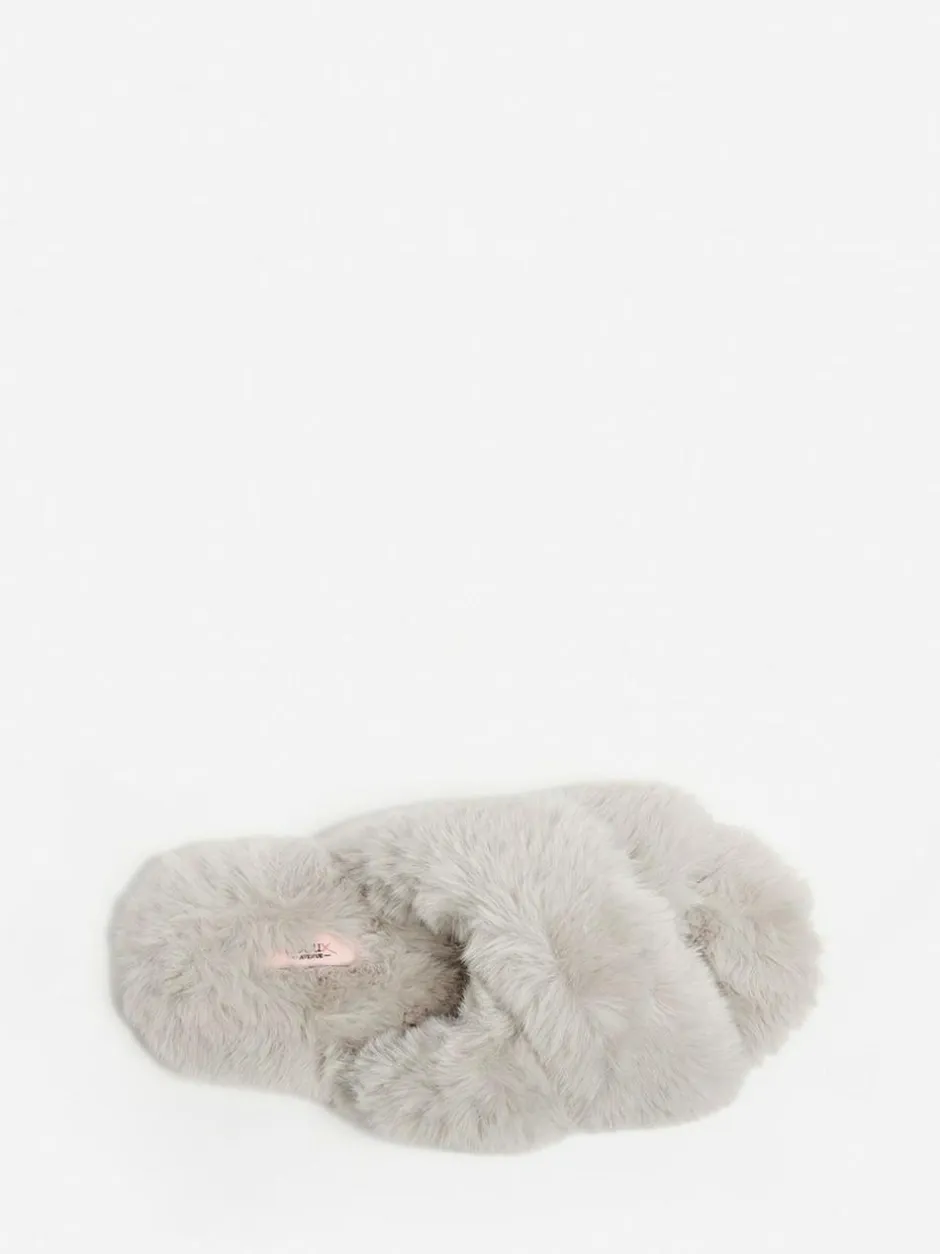 Boux Avenue Cross Band Slippers Light Grey Hot
