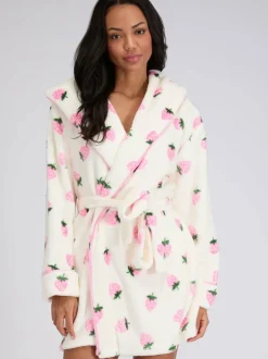Boux Avenue White Fluffy Strawberry Short Dressing Gown Clearance