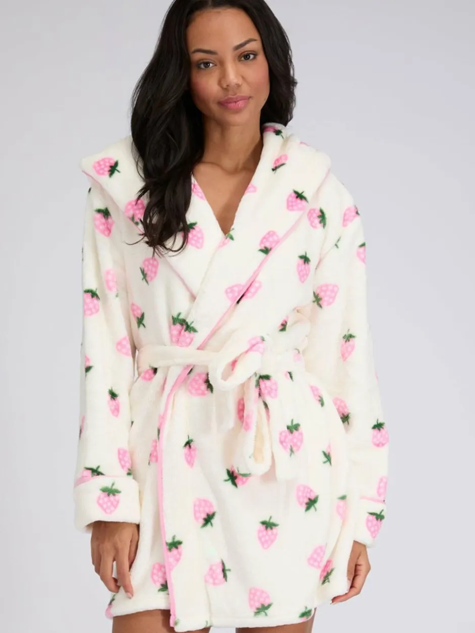 Boux Avenue White Fluffy Strawberry Short Dressing Gown Clearance
