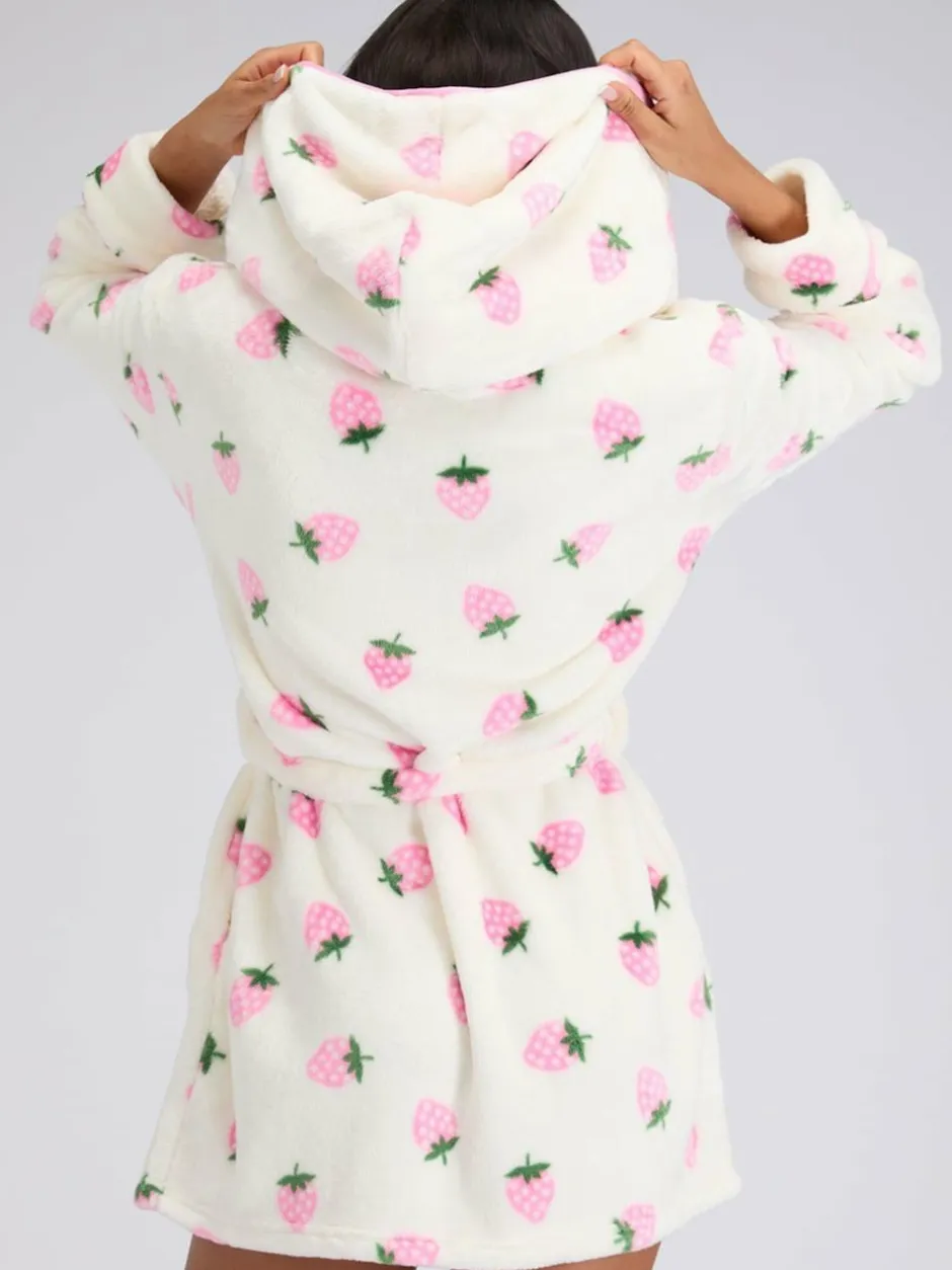 Boux Avenue White Fluffy Strawberry Short Dressing Gown Clearance