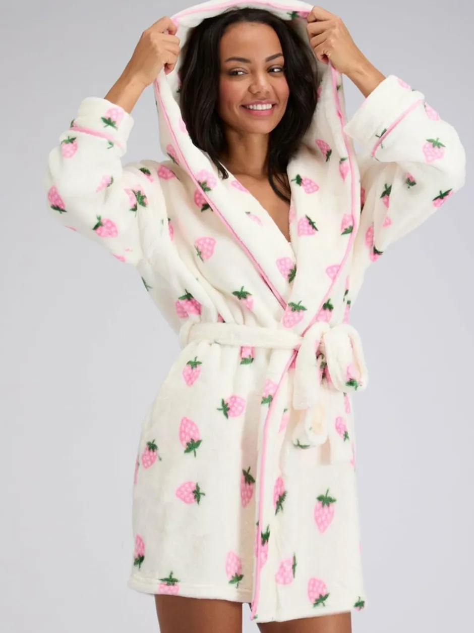 Boux Avenue White Fluffy Strawberry Short Dressing Gown Clearance