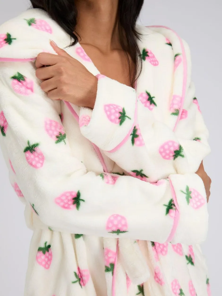 Boux Avenue White Fluffy Strawberry Short Dressing Gown Clearance