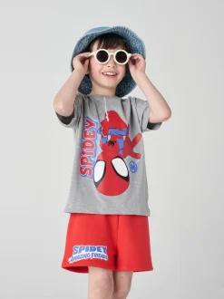 Brand Threads Grey & Red Spidey and His Amazing Friends 100% Cotton Top and Short Set Discount