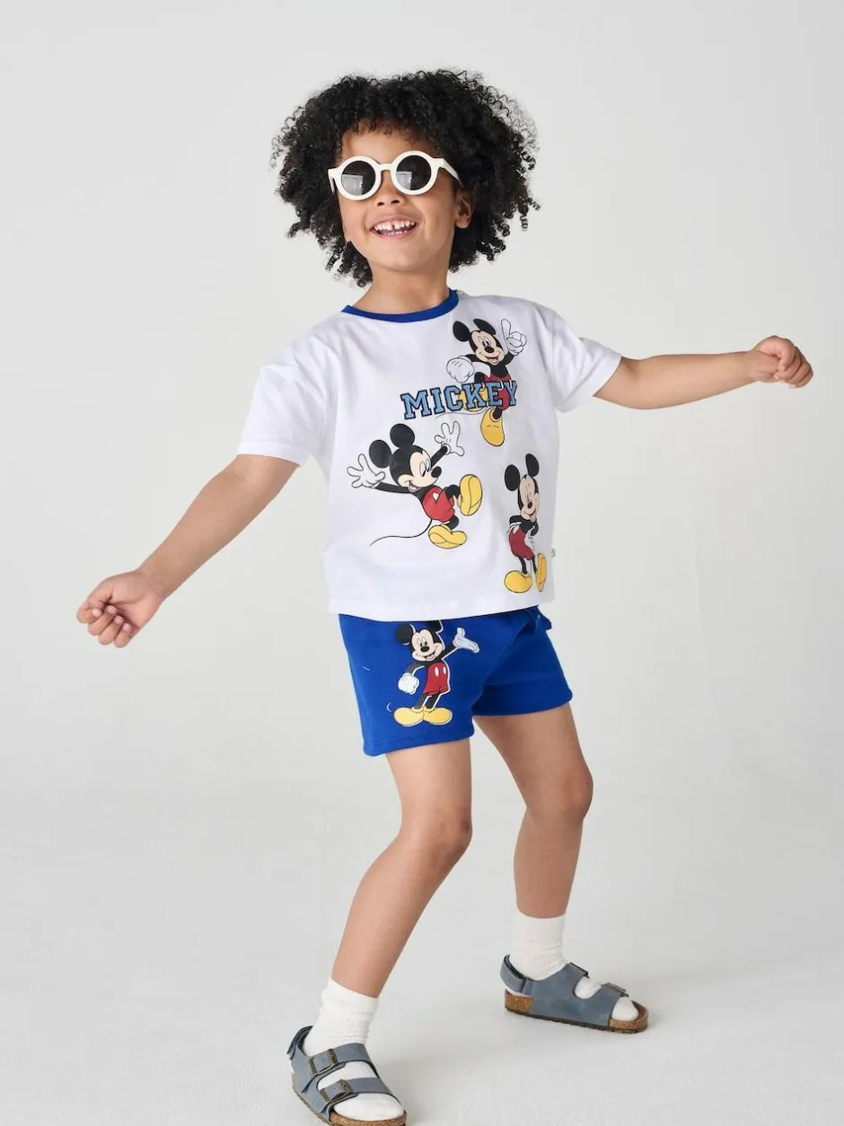 Brand Threads White & Blue Mickey Mouse 100% Cotton Top and Short Set Online