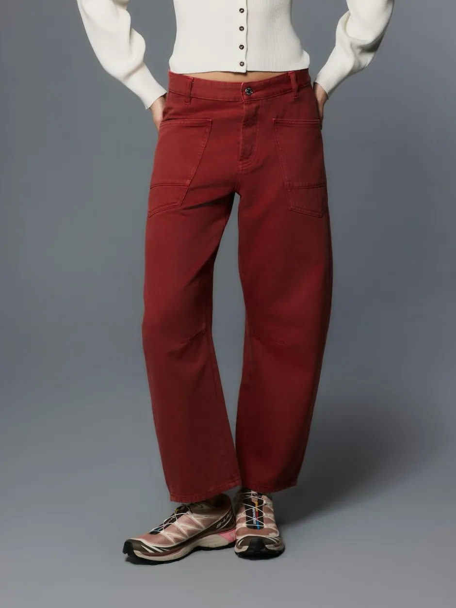 Next Double Pocket Barrel Jeans Brick Red Discount