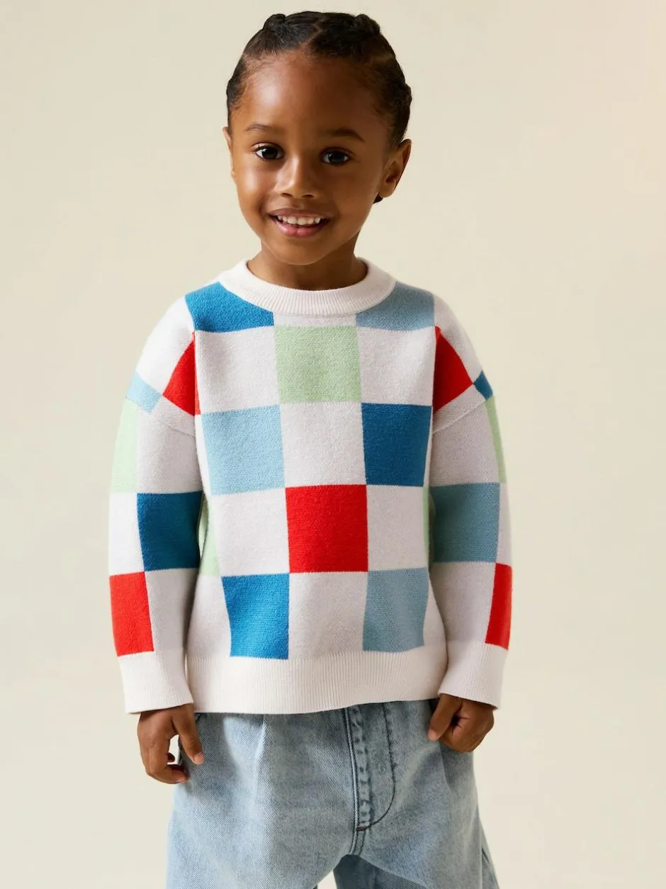 Next Bright Checkerboard Knitted Crew Neck Jumper (3mths-7yrs) New