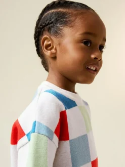Next Bright Checkerboard Knitted Crew Neck Jumper (3mths-7yrs) New
