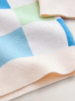 Next Bright Checkerboard Knitted Crew Neck Jumper (3mths-7yrs) New