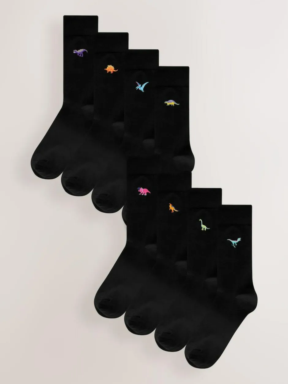 Next Fun Embroidered Socks 8 Pack Bright Dinosaur Clearance